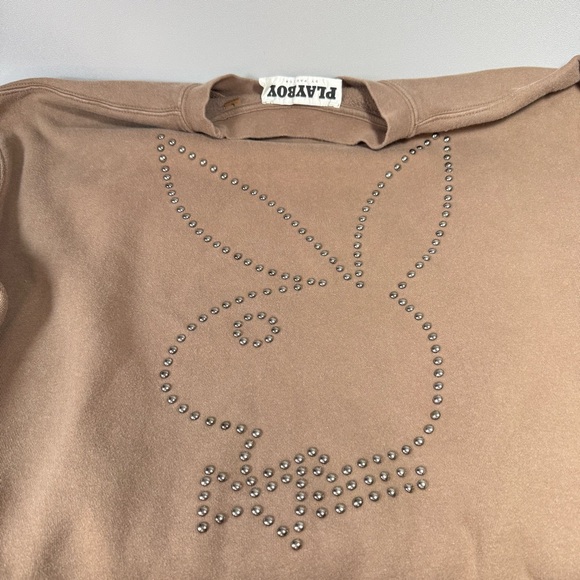 PACSUN Men's Playboy Brown Silver Studded Cotton Blend Sweatshirt - Picture 3 of 10